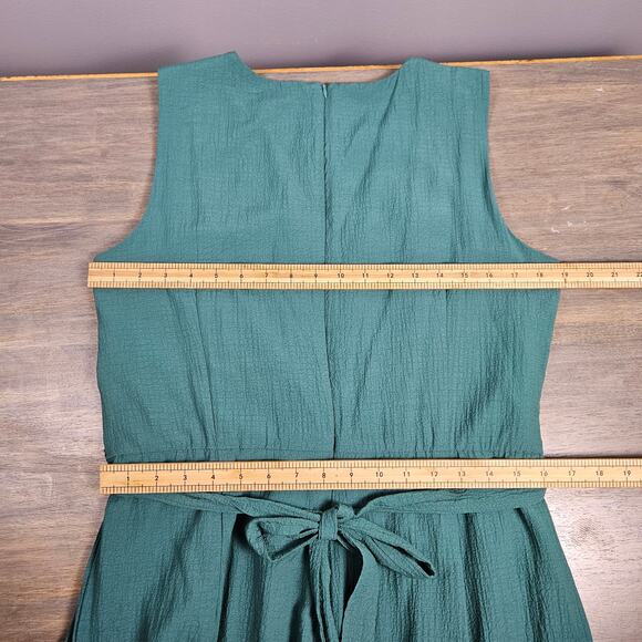 Calvin Klein Sleeveless Teal Wide Leg Jumpsuit Tie Waist Pockets Womens 14 - Picture 6 of 10